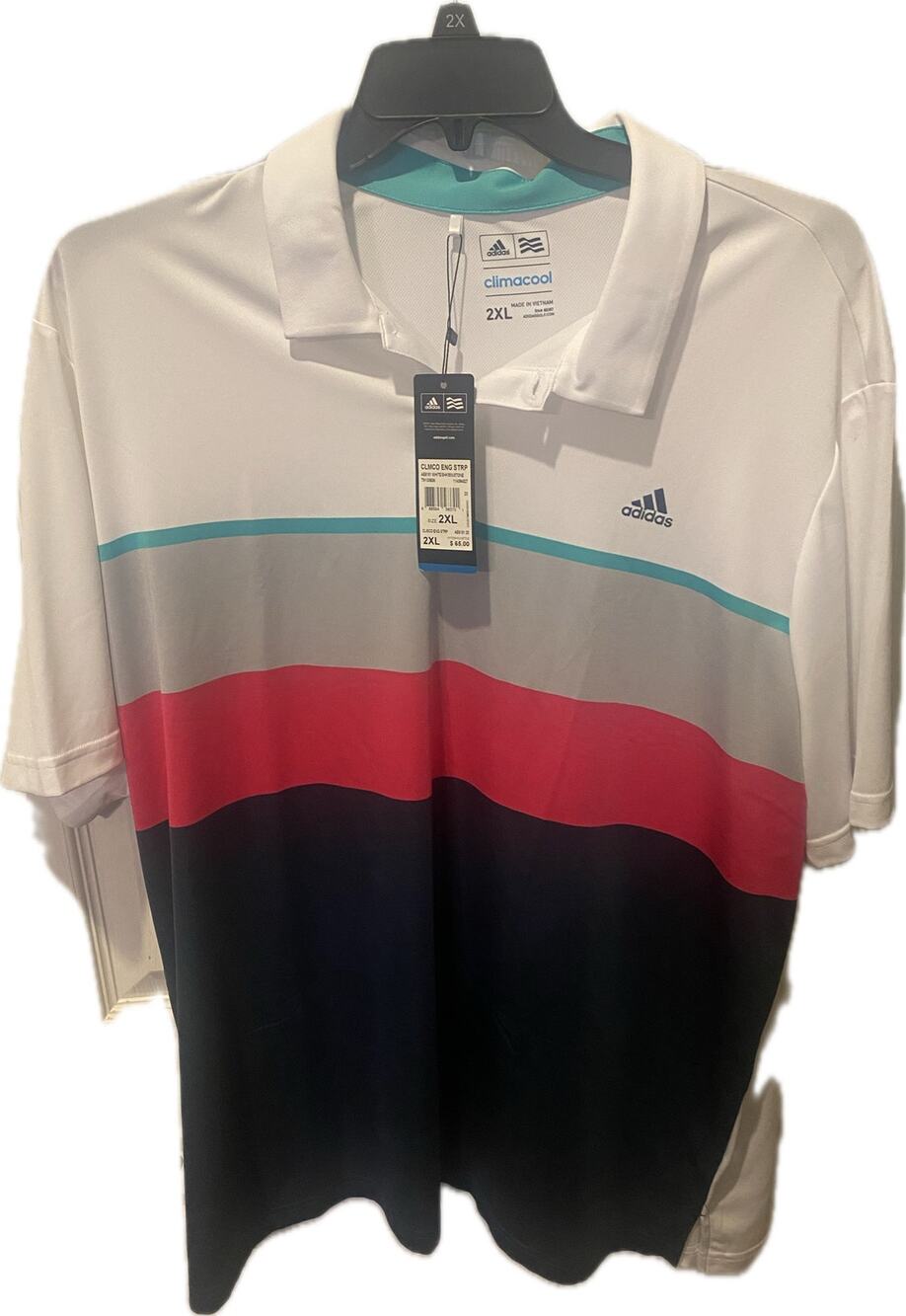 Adidas Climacool Engineered Stripe Golf Polo Shirt Men's 2XL White Pink Teal NWT